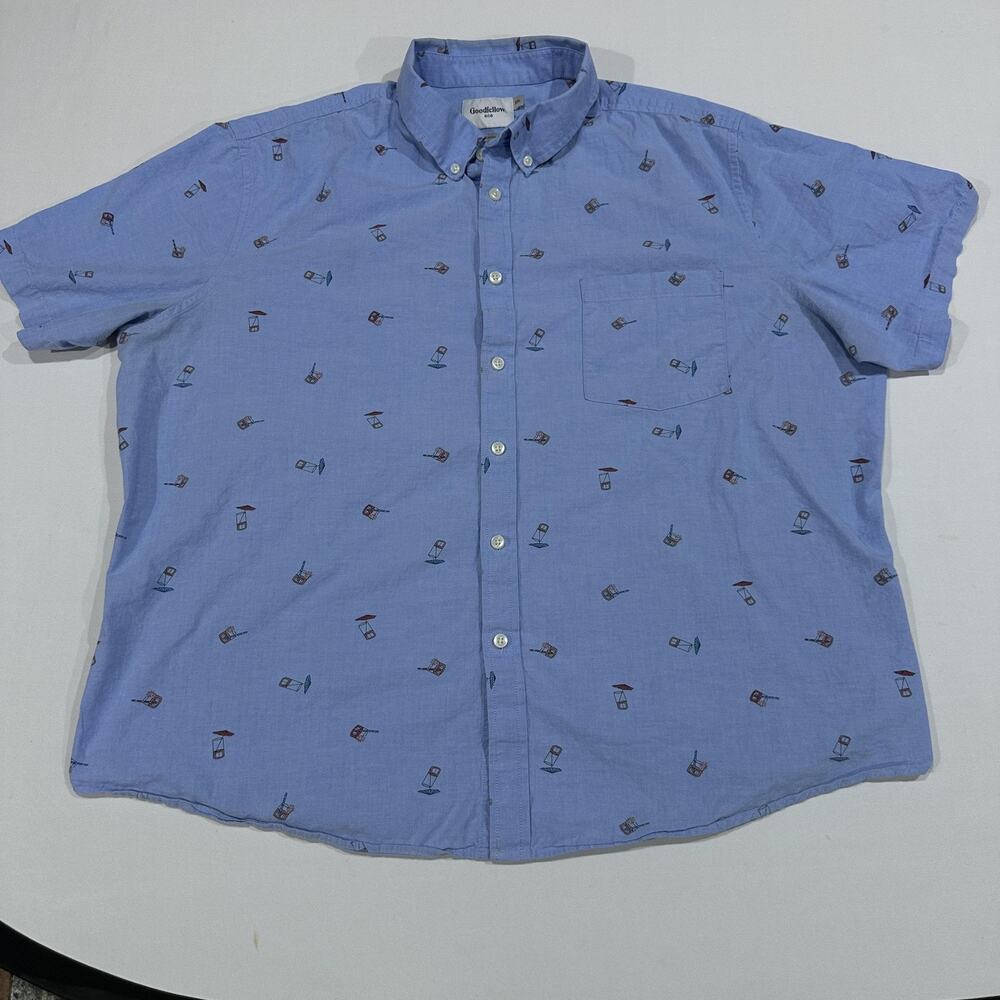 Goodfellow shirt Mens 2XL Blue Cocktail All Over Print Button Up Short Sleeve